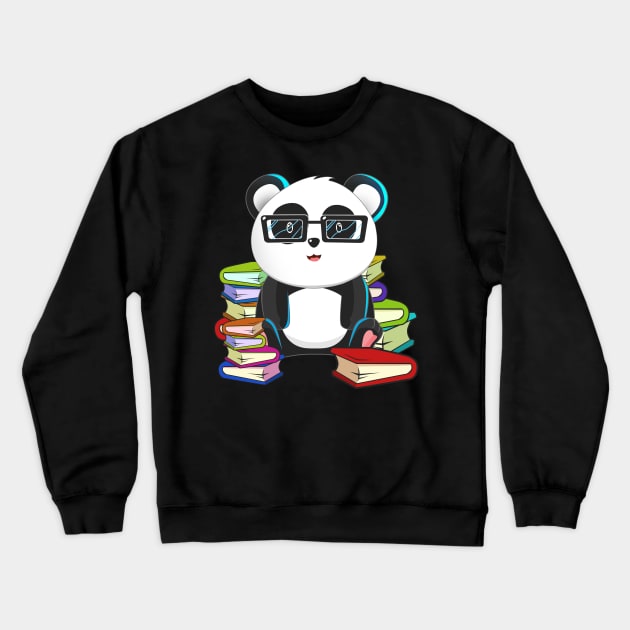 Chibi Anime Panda Book Lover Crewneck Sweatshirt by TheBeardComic